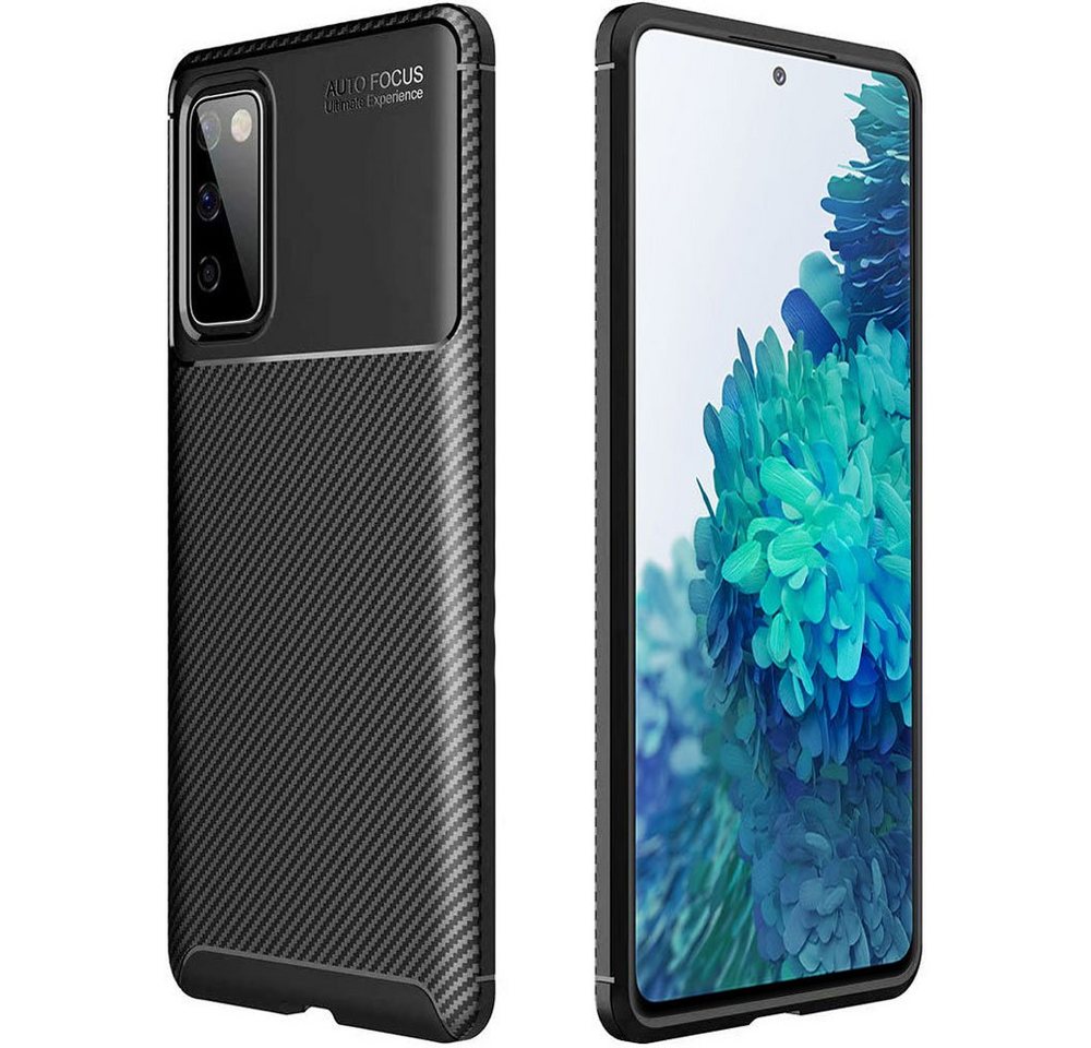 FITSU Handyhülle Handyhülle für Samsung Galaxy S20 FE Case im Carbon Design Schwarz, Handyhülle mit Carbon Optik, stabile Schutzhülle, Case mit Eckenschutz von FITSU