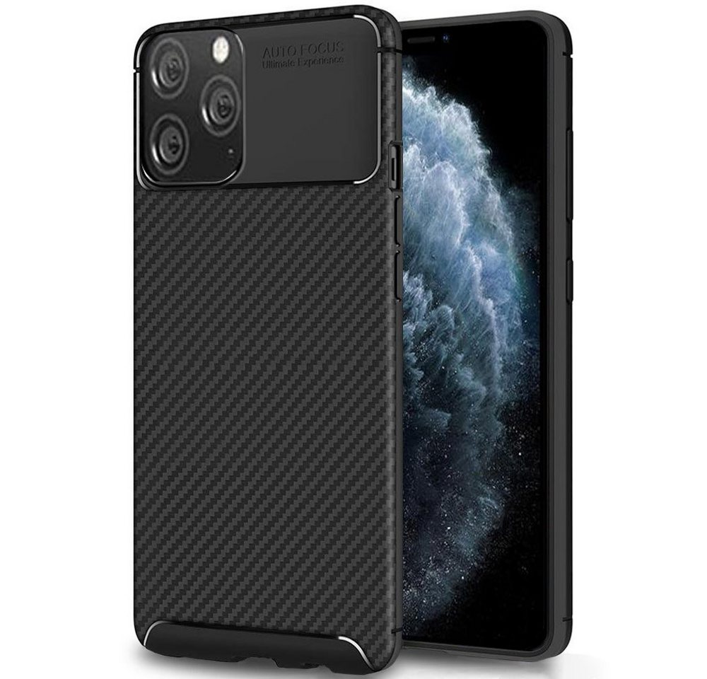 FITSU Handyhülle Handyhülle für iPhone 11 Pro Max Case im Carbon Design Schwarz, Handyhülle mit Carbon Optik, stabile Schutzhülle, Case mit Eckenschutz von FITSU