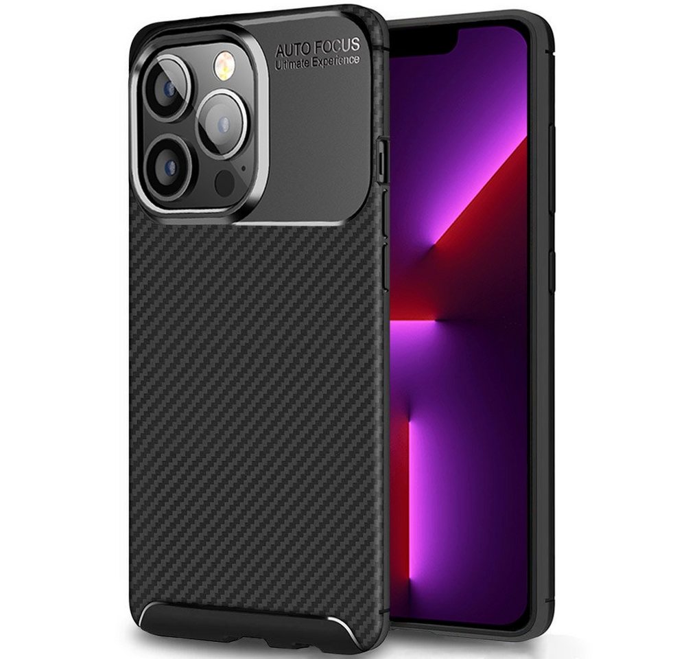 FITSU Handyhülle Handyhülle für iPhone 13 Pro Max Case im Carbon Design Schwarz, Handyhülle mit Carbon Optik, stabile Schutzhülle, Case mit Eckenschutz von FITSU