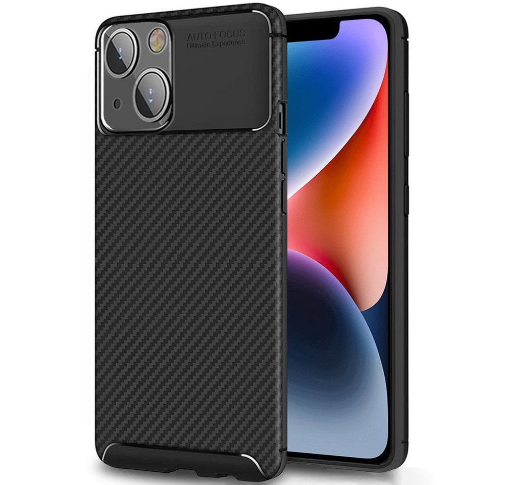 FITSU Handyhülle Handyhülle für iPhone 14 Case im Carbon Design Schwarz, Handyhülle mit Carbon Optik, stabile Schutzhülle, Case mit Eckenschutz von FITSU