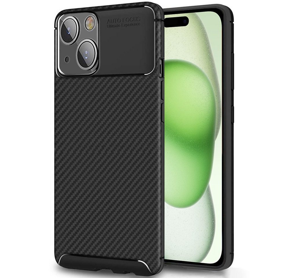 FITSU Handyhülle Handyhülle für iPhone 15 Case im Carbon Design Schwarz 6,1 Zoll, Handyhülle mit Carbon Optik, stabile Schutzhülle, Case mit Eckenschutz von FITSU