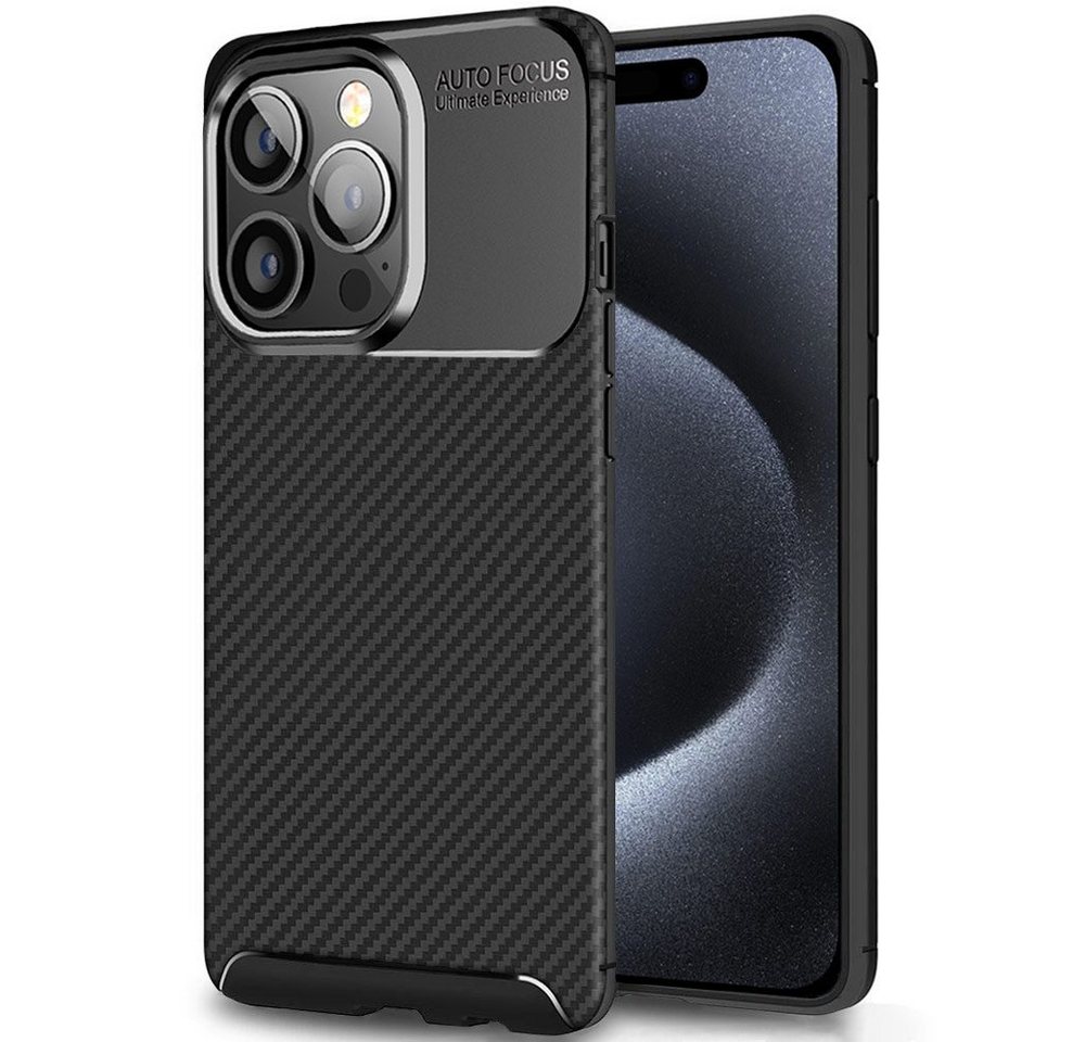 FITSU Handyhülle Handyhülle für iPhone 15 Pro Case im Carbon Design Schwarz 6,1 Zoll, Handyhülle mit Carbon Optik, stabile Schutzhülle, Case mit Eckenschutz von FITSU