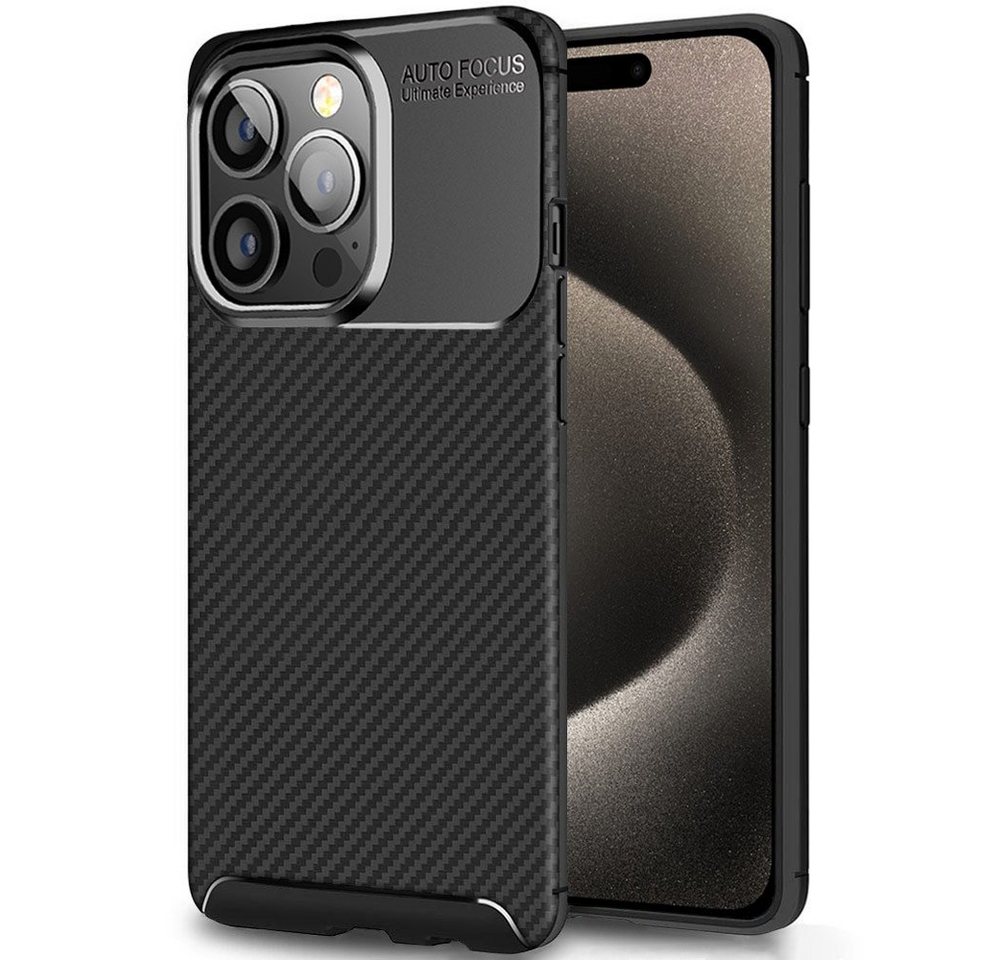 FITSU Handyhülle Handyhülle für iPhone 15 Pro Max Case im Carbon Design Schwarz 6,7 Zoll, Handyhülle mit Carbon Optik, stabile Schutzhülle, Case mit Eckenschutz von FITSU