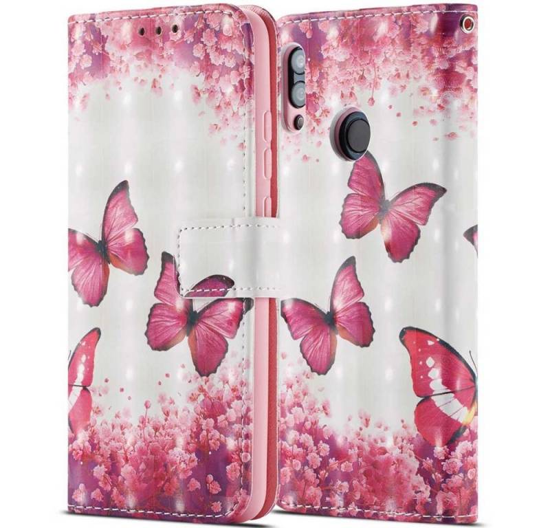 FITSU Handyhülle Handytasche für Huawei P Smart 2019 Hülle Schmetterling Motiv 6,21 Zoll, Case für Huawei P Smart 2019 Handyhülle, Handytasche mit Kartenfach von FITSU