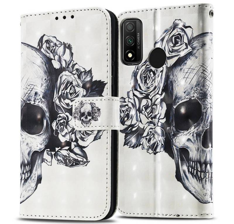 FITSU Handyhülle Handytasche für Huawei P Smart 2020 Hülle Totenkopf Motiv 6,21 Zoll, Case für Huawei P Smart 2020 Handyhülle, Handytasche mit Kartenfach von FITSU