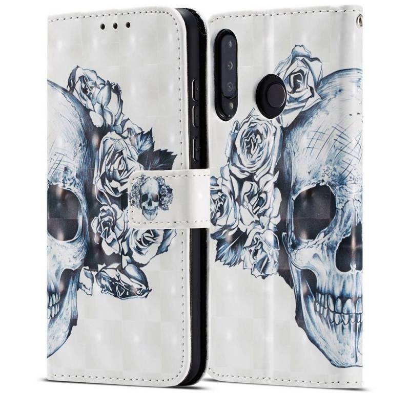 FITSU Handyhülle Handytasche für Huawei P30 Lite Hülle Totenkopf Motiv 6,15 Zoll, Flipcase für Huawei P30 Lite Handyhülle, Handytasche mit Kartenfach von FITSU