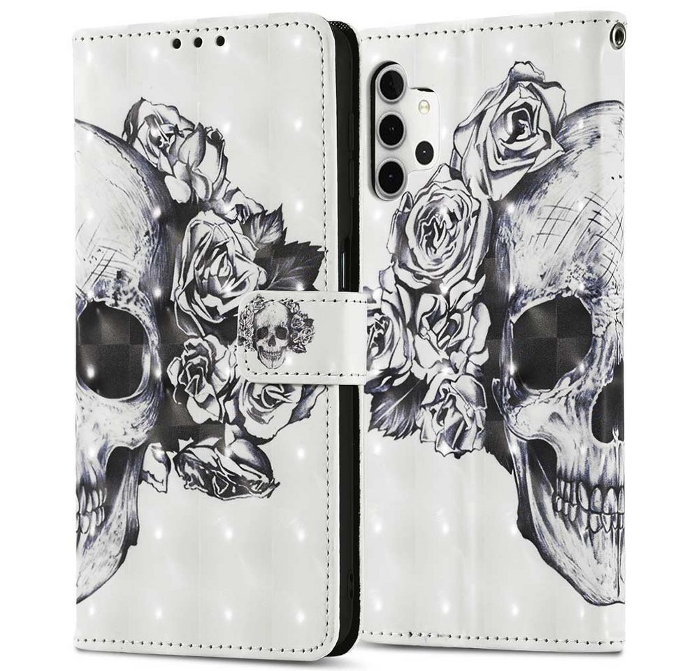 FITSU Handyhülle Handytasche für Samsung Galaxy A32 Hülle Totenkopf Motiv 6,4 Zoll, Flipcase für Samsung A32 Handyhülle, Handytasche mit Kartenfach FITSU Handyhülle Handytasche für Samsung Galaxy A32 Hülle Totenkopf Motiv 6,4 Zoll, Flipcase für Samsung A32 Handyhülle, Handytasche mit Kartenfach von FITSU