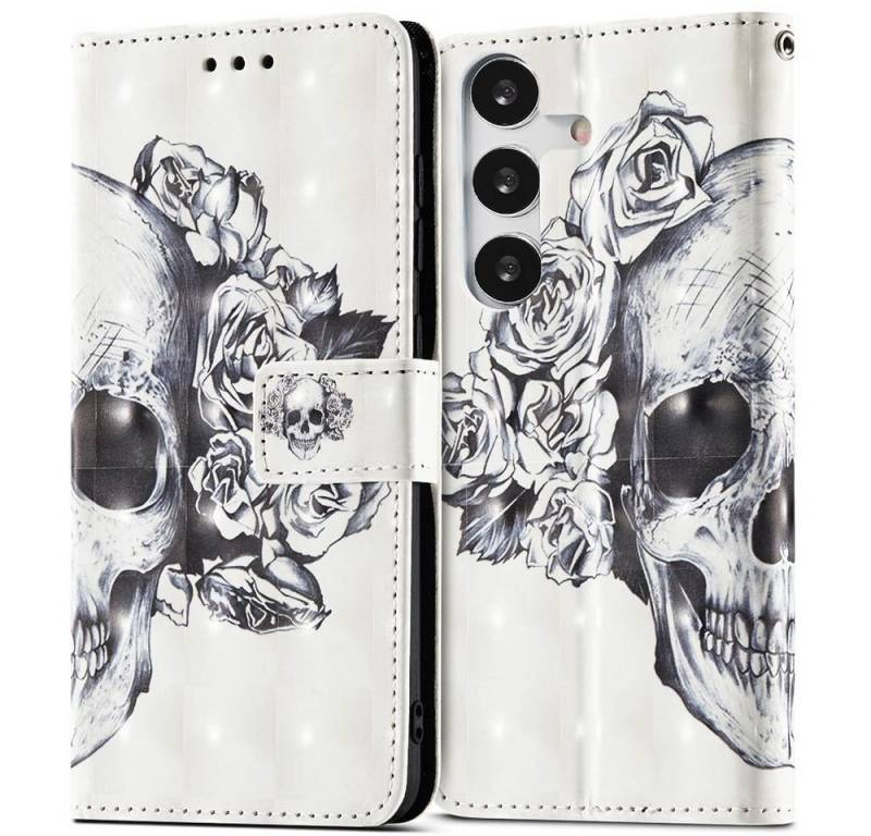 FITSU Handyhülle Handytasche für Samsung Galaxy A34 Hülle Totenkopf Motiv 6,6 Zoll, Flipcase für Samsung A34 Handyhülle, Handytasche mit Kartenfach von FITSU