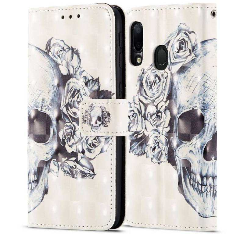 FITSU Handyhülle Handytasche für Samsung Galaxy A40 Hülle Totenkopf Motiv 5,9 Zoll, Flipcase für Samsung A40 Handyhülle, Handytasche mit Kartenfach von FITSU