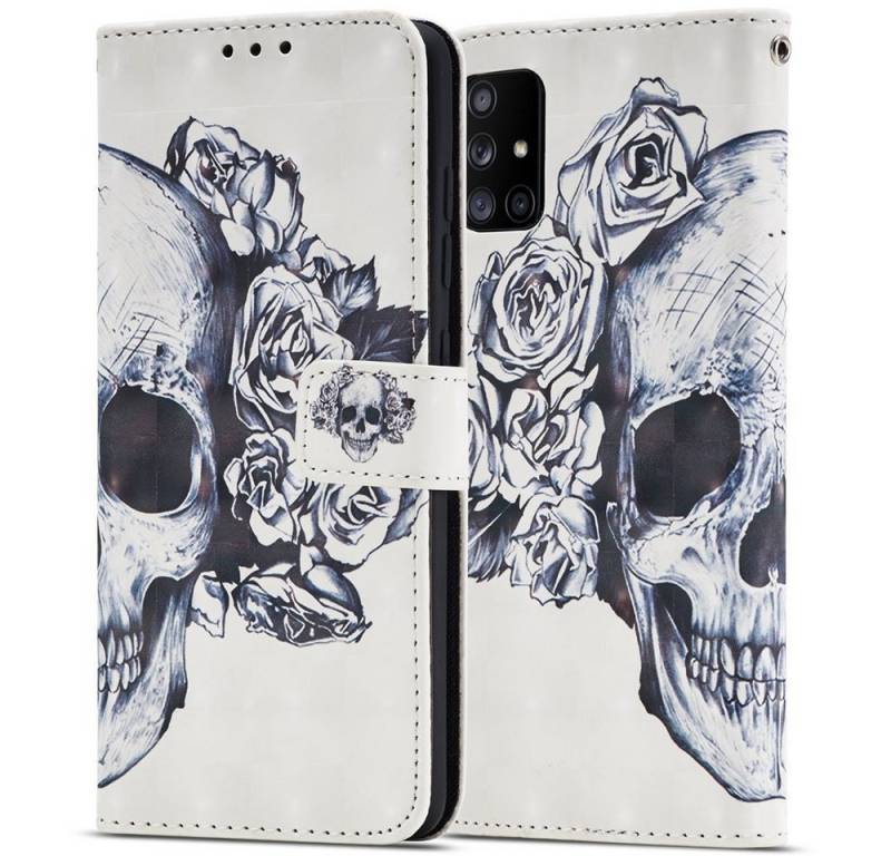 FITSU Handyhülle Handytasche für Samsung Galaxy A71 Hülle Totenkopf Motiv 6,7 Zoll, Flipcase für Samsung A71 Handyhülle, Handytasche mit Kartenfach von FITSU