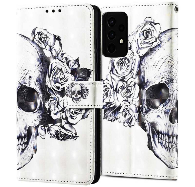 FITSU Handyhülle Handytasche für Samsung Galaxy A72 Hülle Totenkopf Motiv 6,7 Zoll, Flipcase für Samsung A72 Handyhülle, Handytasche mit Kartenfach von FITSU