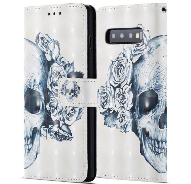FITSU Handyhülle Handytasche für Samsung Galaxy S10 Plus Hülle Totenkopf Motiv 6,4 Zoll, Case für Samsung S10 Plus Handyhülle, Handytasche mit Kartenfach von FITSU