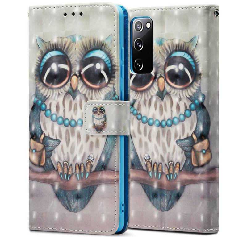 FITSU Handyhülle Handytasche für Samsung Galaxy S20 FE Hülle Eulen Motiv 6,5 Zoll, Flipcase für Samsung S20 FE Handyhülle, Handytasche mit Kartenfach von FITSU