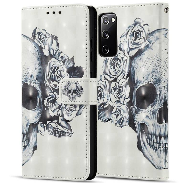 FITSU Handyhülle Handytasche für Samsung Galaxy S20 FE Hülle Totenkopf Motiv 6,5 Zoll, Flipcase für Samsung S20 FE Handyhülle, Handytasche mit Kartenfach von FITSU