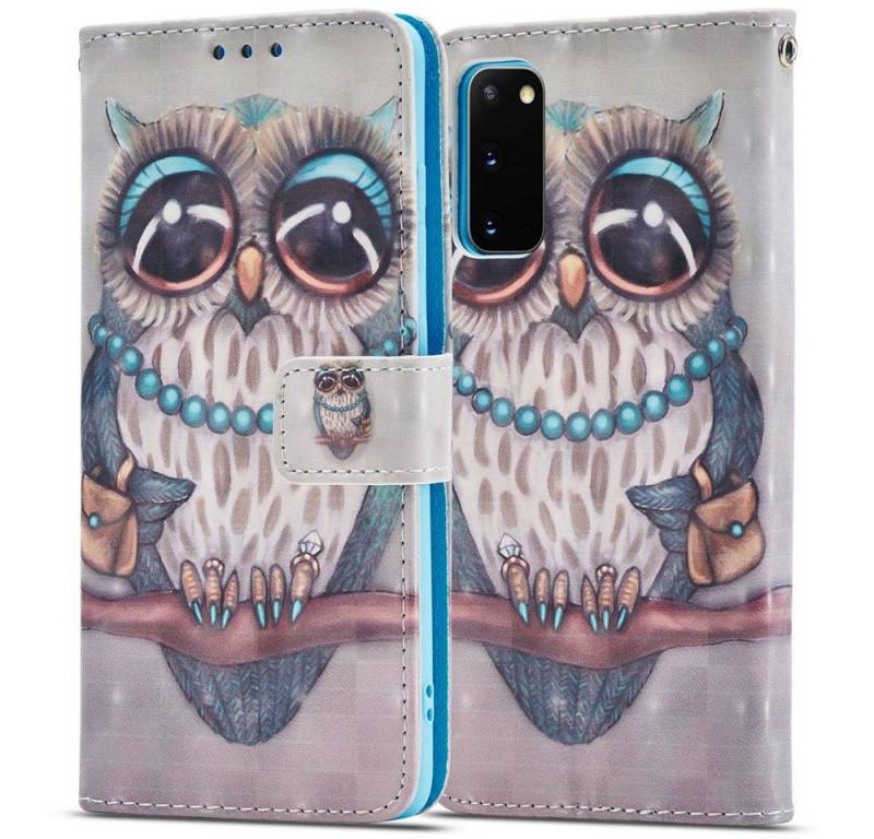 FITSU Handyhülle Handytasche für Samsung Galaxy S20 Hülle Eulen Motiv 6,2 Zoll, Flipcase für Samsung S20 Handyhülle, Handytasche mit Kartenfach von FITSU