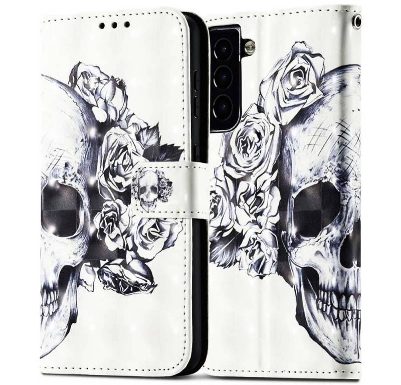 FITSU Handyhülle Handytasche für Samsung Galaxy S21 Plus Hülle Totenkopf Motiv 6,7 Zoll, Flipcase für Samsung S21 Plus Handyhülle, Handytasche mit Kartenfach von FITSU