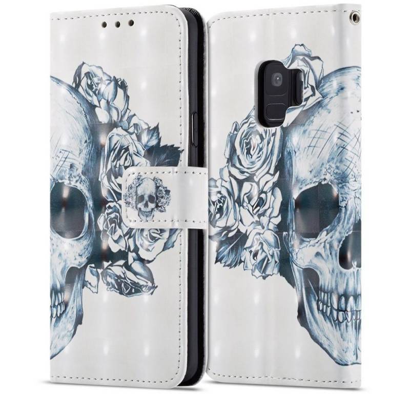 FITSU Handyhülle Handytasche für Samsung Galaxy S9 Hülle Totenkopf Motiv 5,8 Zoll, Flipcase für Samsung S9 Handyhülle, Handytasche mit Kartenfach von FITSU