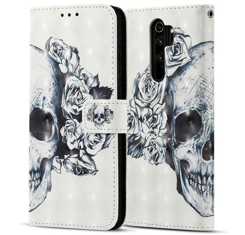 FITSU Handyhülle Handytasche für Xiaomi Redmi Note 8 Pro Hülle Totenkopf Motiv 6,53 Zoll, Case für Xiaomi Redmi Note 8 Pro Hülle, Handytasche mit Kartenfach von FITSU