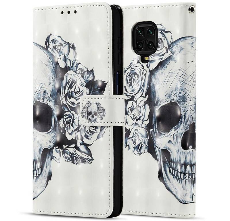 FITSU Handyhülle Handytasche für Xiaomi Redmi Note 9 Pro Totenkopf Motiv 6,67 Zoll, Case für Xiaomi Redmi Note 9 Pro Hülle, Handytasche mit Kartenfach von FITSU