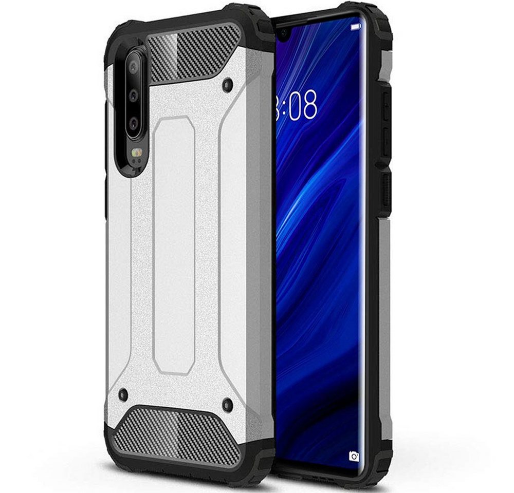 FITSU Handyhülle Outdoor Hülle für Huawei P30 Silber 6,1 Zoll, Robuste Handyhülle Outdoor Case stabile Schutzhülle mit Eckenschutz von FITSU