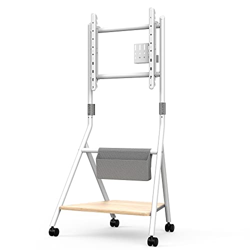 FITUEYES Design Mobiler TV Ständer Rollbar, TV Stand für 46 50 55 60 65 Zoll TV bis 40kg, Höhenverstellbar TV Standfuss mit Holzablage & Metallstruktur, Für Geschäft Büro Schule Heim, Collector Serie von FITUEYES