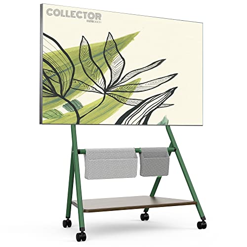 FITUEYES Design Mobiler TV Ständer Rollbar, TV Stand für 55 60 65 70 75 78 Zoll Fernseher bis 45kg, Höhenverstellbar TV Standfuss mit Metallstruktur & Holzablage, Collector Serie von FITUEYES