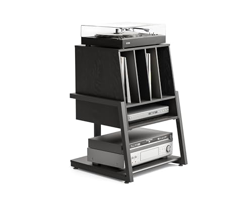 FITUEYES Design Plattenspieler Tisch aus Holz Metall HiFi Rack für Plattenspieler 120 Platten Kompaktanlage Plattenspieler Regal für Wohnzimmer Musikzimmer von FITUEYES
