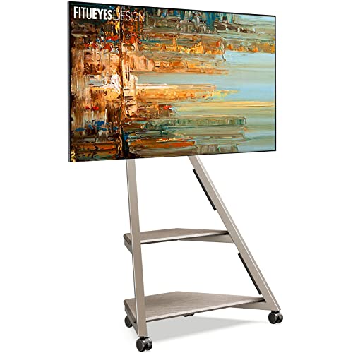 FITUEYES Design TV Ständer Rollbar, Mobiler TV Stand mit Rollen für 32 40 43 55 65 Zoll Flach & Curved Fernseher bis zu 40kg, TV Standfuss höhenverstellbar schwenkbar neigbar, Serie Eiffel von FITUEYES