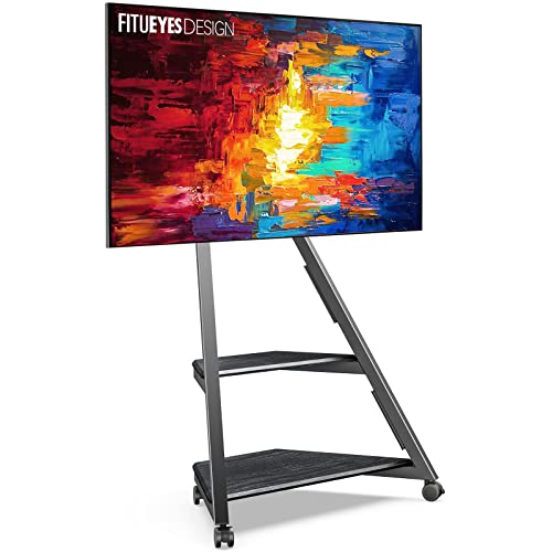 FITUEYES Design TV Ständer Rollbar, Mobiler TV Stand mit Rollen für 32 40 43 55 65 Zoll Flach & Curved Fernseher bis zu 40kg, TV Standfuss höhenverstellbar schwenkbar neigbar, Serie Eiffel von FITUEYES