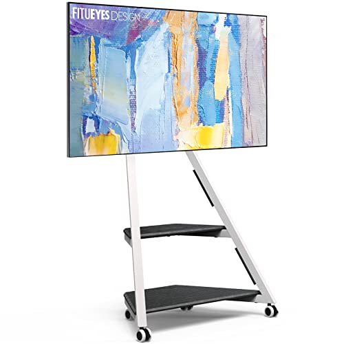 FITUEYES Design TV Ständer Rollbar, Mobiler TV Stand mit Rollen für 32 40 43 55 65 Zoll Flach & Curved Fernseher bis zu 40kg, TV Standfuss höhenverstellbar schwenkbar neigbar, Serie Eiffel von FITUEYES