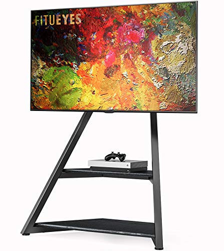 FITUEYES Design TV Ständer Rollbar, Mobiler TV Stand mit Rollen für 43 45 50 55 60 65 70 75 Zoll Flach & Curved Fernseher, TV Standfuss höhenverstellbar schwenkbar neigbar, Serie Eiffel von FITUEYES