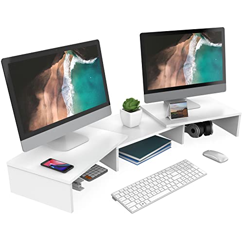 FITUEYES Dual Monitorständer aus Holz, Verstellbare Länge und Schwenkwinkel Bildschirmständer, Monitor Stand Riser für PC Monitor Laptop Drucker, 92,5-108x 23,5X 10,2 cm Weiß von FITUEYES