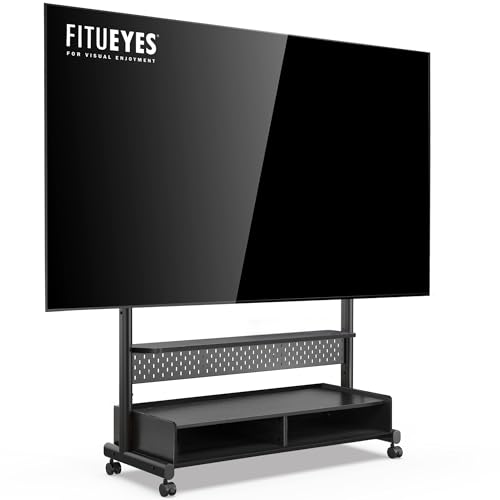 FITUEYES TV Ständer Rollbar Fernsehständer mit Rollen Bodenständer TV Rollwagen für 70-100 Zoll Fernseher höhenverstellbar hoch Max 80KG VESA 850x600 mm von FITUEYES