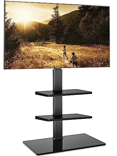 FITUEYES TV Ständer TV Bodenständer 3 Ablagen Standfuß Fernsehstand mit Regal höhenverstellbar schwenkbar für 32 bis 60 Zoll Flach & Curved Fernseher bis zu 30kg Max.VESA 600 * 400 von FITUEYES