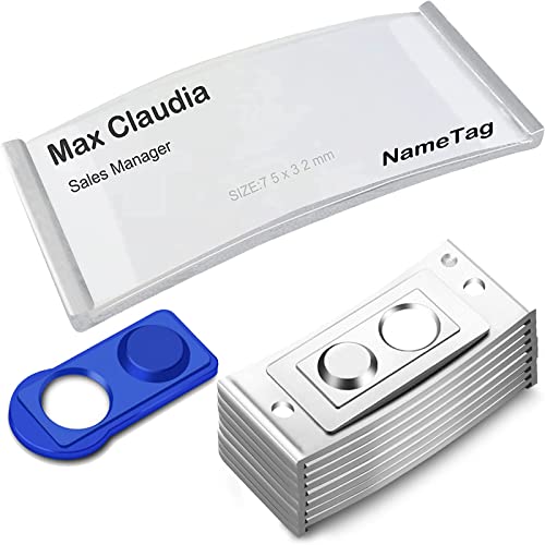 FIVAVA 10 STÜCK Namensschilder für Kleidung, Namensschild mit 2 Starkem Magnet, Namensschilder Magnet mit Papiereinschub, Transparent Magnet Namensschilder,modisch gewölbt, 75 x 32 mm, Silber FIVAVA 10 STÜCK Namensschilder für Kleidung, Namensschild mit 2 Starkem Magnet, Namensschilder Magnet mit Papiereinschub, Transparent Magnet Namensschilder,modisch gewölbt, 75 x 32 mm, Silber von FIVAVA