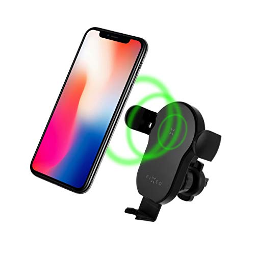 FIXED Matic | Qi Fast Wireless Charger 15W Handyhalterung Automatik mit Akku für iPhone Samsung Huawei & andere Qi Geräte 2 Lüftungsclips von FIXED