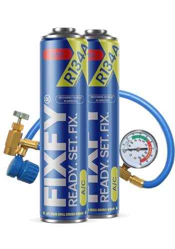 FIXFY 5in1 - Kältemittelersatz R134a mit Öl, Trockner, Dichtmittel, Gas und UV-Farbstoff - Set mit Schlauch und Manometer, 2 x 500 ml Dosen, zum Selbstbefüllen der Klimaanlage in Autos von 1995-2016 FIXFY 5in1 - Kältemittelersatz R134a mit Öl, Trockner, Dichtmittel, Gas und UV-Farbstoff - Set mit Schlauch und Manometer, 2 x 500 ml Dosen, zum Selbstbefüllen der Klimaanlage in Autos von 1995-2016 von FIXFY