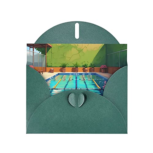 Flamingo und Schwimmbad-Grußkarten für alle Anlässe – Blanko-Grußkarten mit Umschlägen, Urlaubskarten, 10,2 x 15,2 cm (horizontal), Dunkelgrün von FINPAN
