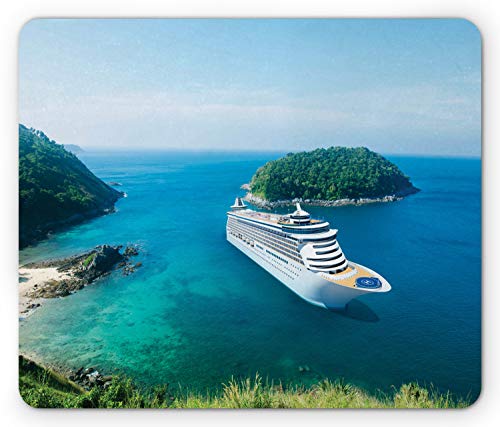 Kreuzfahrtschiff-Mauspad, Passagierschiff im Ozean mit klarem blauem Himmel, Sommerurlaubsbild, rechteckiges, rutschfestes Gummi-Mousepad von FJAUOQ