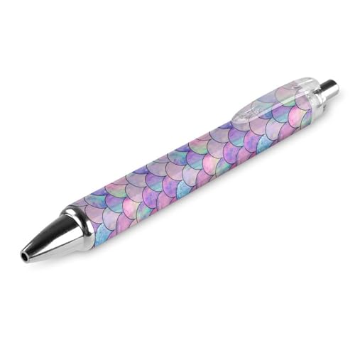Niedlicher einziehbarer Kugelschreiber, Meerjungfrau-Fischschuppen-Welle, japanisch, bunt, extra fein, 0,5 mm, schwarze Tinte, nachfüllbar, ultra-glattes Schreiben, Tintenroller für Damen, Herren, von FJAUOQ