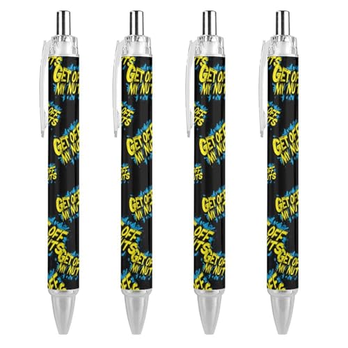 FJQWKLF Get Off My Nuts Einziehbarer Tintenroller-Kugelschreiber, blaue Tinte, 0,5 mm feine Spitze, Schreibstift, Bürobedarf, 4 Stück von FJQWKLF