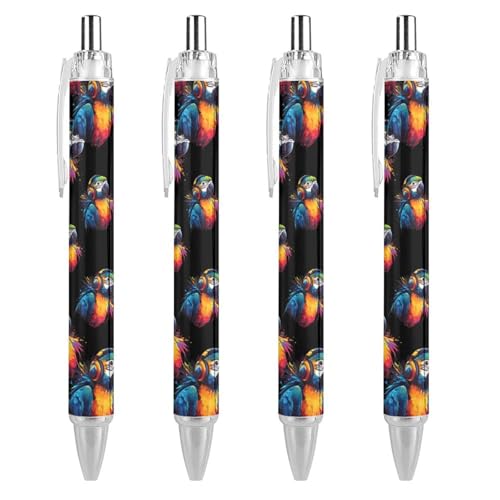 FJQWKLF Kugelschreiber mit einziehbarem Tintenroller und Papagei-Kopfhörern, blaue Tinte, 0,5 mm feine Spitze, Schreibstift, Bürobedarf, 4 Stück von FJQWKLF