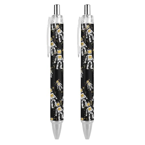 FJQWKLF Roboter-Astronaut, einziehbarer Tintenroller, blaue Tinte, 0,5 mm feine Spitze, Schreibstift, Bürobedarf, 2 Stück von FJQWKLF