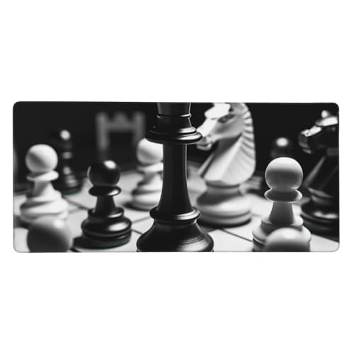 Schwarz-weiße Schach-Schreibtischunterlage, XXL, 90 x 40 cm, großes ausziehbares Mauspad, Tastaturmatte, rutschfeste Gummiunterseite, Gaming-Mauspad, ästhetische Schreibtischmatte, Computer-Mauspad, von FJWSLCH