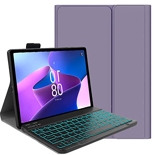 FKQLH Tastatur Hülle für Len-OVO Idea Tab Pro Tablet 12,7 Zoll mit 7-Farbe Tastatur Magnetische Kabelloser Bluetooth Abnehmbare [Deutsche QWERTZ] Schutzhülle, Lila von FKQLH