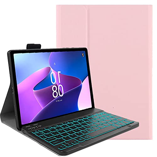 FKQLH Tastatur Hülle für Len-OVO Idea Tab Pro Tablet 12,7 Zoll mit 7-Farbe Tastatur Magnetische Kabelloser Bluetooth Abnehmbare [Deutsche QWERTZ] Schutzhülle, Rosa von FKQLH