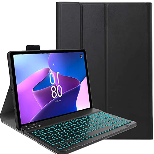 FKQLH Tastatur Hülle für Len-OVO Idea Tab Pro Tablet 12,7 Zoll mit 7-Farbe Tastatur Magnetische Kabelloser Bluetooth Abnehmbare [Deutsche QWERTZ] Schutzhülle, Schwarz von FKQLH
