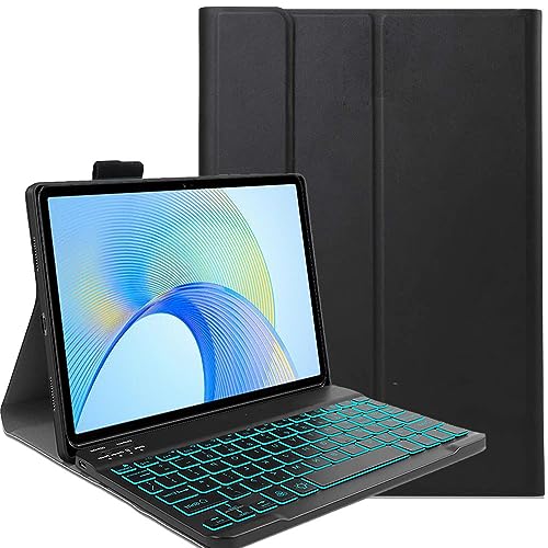 FKQLH Tastatur Hülle für Xiaomi Pad 6S Pro 12,4 Zoll mit 7-Farbe Tastatur Magnetische Kabelloser Bluetooth Abnehmbare [Deutsche QWERTZ] Schutzhülle, Schwarz von FKQLH