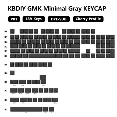 FKRTQIYN Benutzerdefinierte 139 PBT -Tastatur -Set für ISO -mechanische Tastaturen in minimalem weißen MX -Switches -Profil(GMK Minimal Gray-EN) von FKRTQIYN