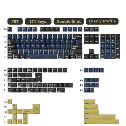 FKRTQIYN KBDIY Retro -Doppelaufnahme PBT ISO 7U KeyCap -Set Profil -Profil -Set -Profil -Set -benutzerdefinierte Tastaturkaps für mechanische -Tastatur(GMK Blue Samurai) von FKRTQIYN